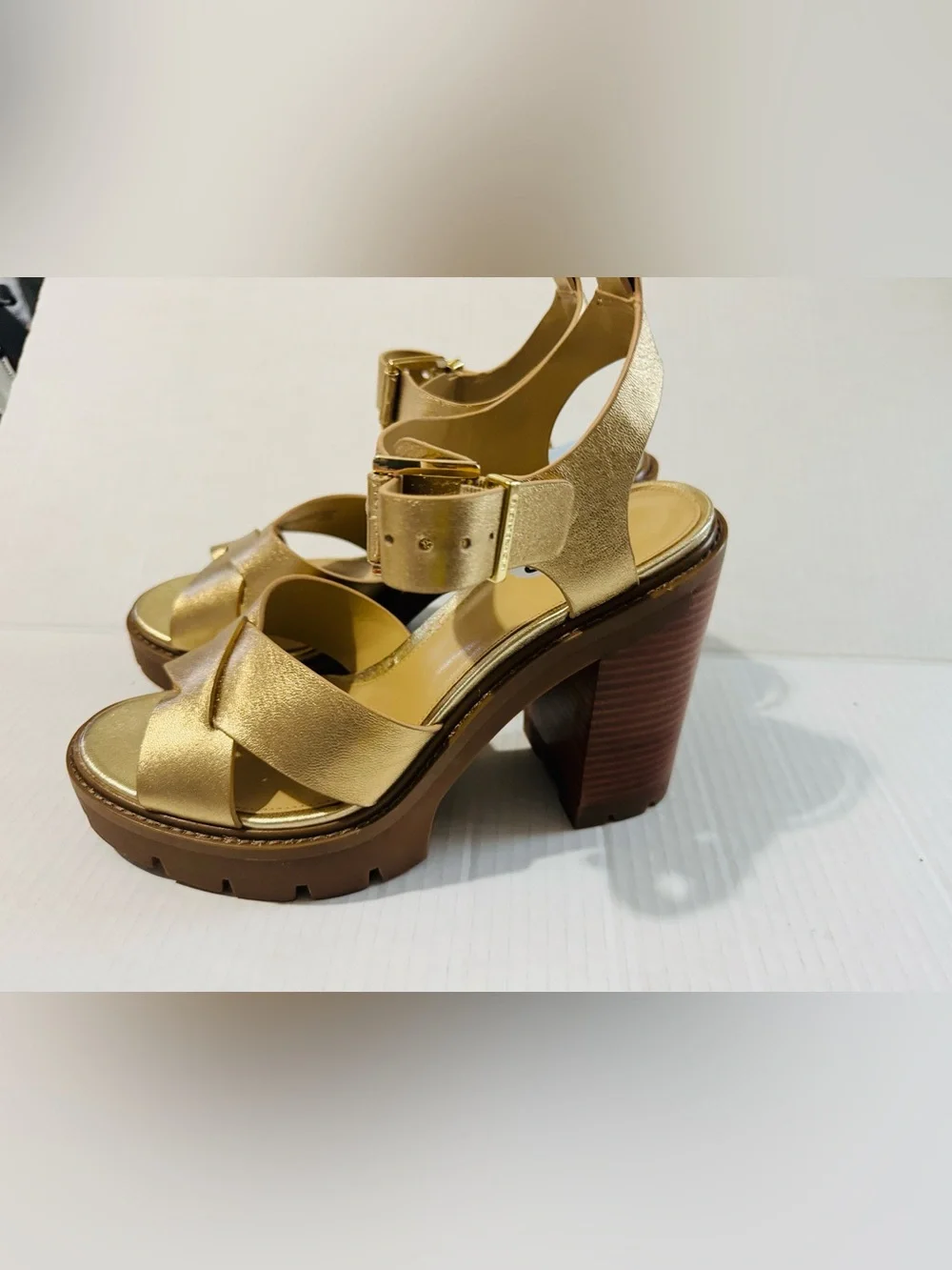 MICHAEL Michael Kors Gold Leather Wedge Sandals size 9.5
